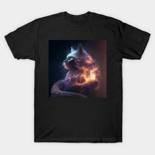 Galaxies, Nebulae and Stars in Cat Shape T-Shirt